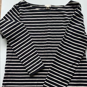 J Crew  Black and White Boatneck Long Sleeve Women's Top